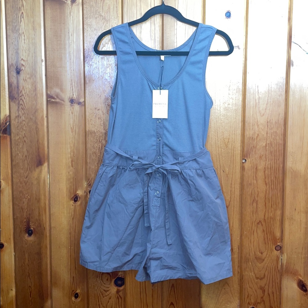 Promesa romper size medium About Time Snap-Front Belted Tank Romper metal gray - Picture 3 of 13